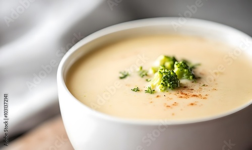 Creamy soup made with broccoli and cheese, Generative AI