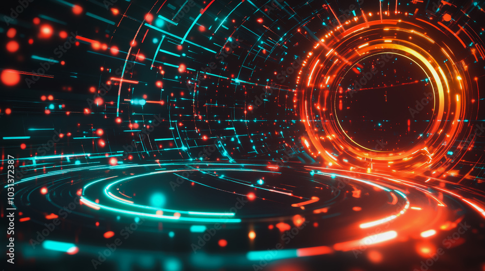 Abstract black background with Colorful circle lines. Digital future technology . Abstract business connection of lines from nodes innovation of communication in the network. Abstract black background with Colorful circle lines. Digital future technology . Abstract business connection of lines from nodes innovation of communication in the network.