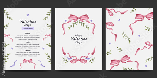 Valentine design with floral  ribbon bow and love element watercolor for card  invitation  banner.