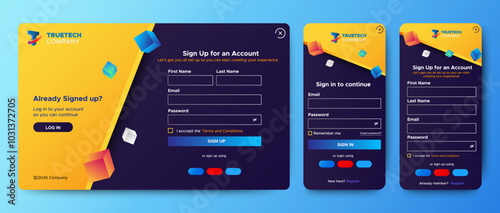 Set of Sign Up and Sign In forms. colorful gradient. Mobile Registration and login forms page. Professional web design, full set of elements. User-friendly design materials.