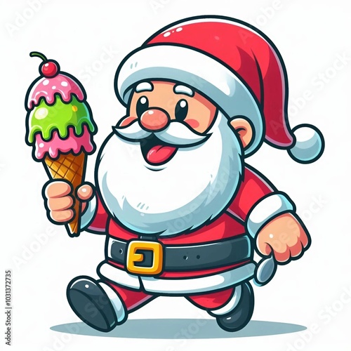 cartoon of santa claus eating ice cream photo