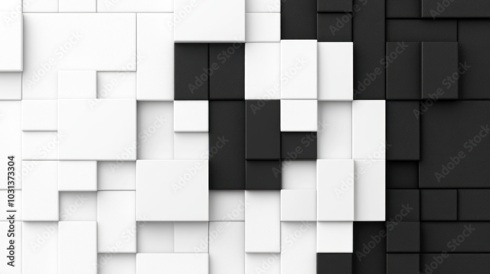 Abstract arrangement of black and white geometric blocks. Abstract arrangement of black and white geometric blocks.