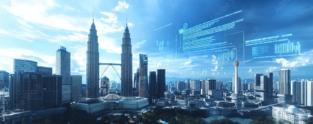 Obraz premium Kuala Lumpur Skyline with Digital Overlay