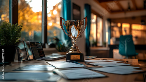 A trophy stands proudly on ...