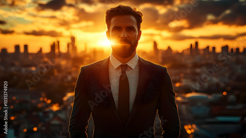 A man in a suit stands agai...