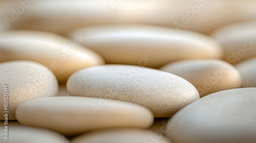 Close-up of smooth, white pebbles in a shallow depth of field.