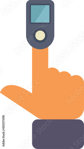 Hand holding a fingertip pulse oximeter measuring blood oxygen saturation
