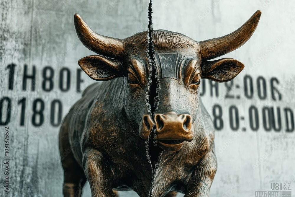 A striking bull sculpture with water flowing from its mouth, set against a textured wall, merging art with elements of nature. A striking bull sculpture with water flowing from its mouth, set against a textured wall, merging art with elements of nature.