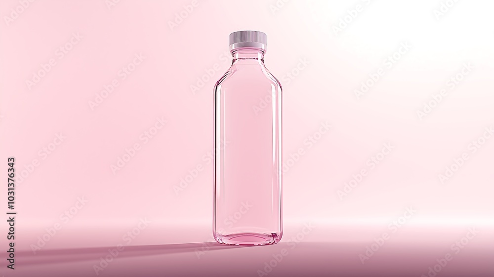 Pink Water Bottle on Soft Pastel Background Pink Water Bottle on Soft Pastel Background