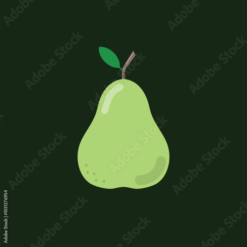 Green pear with leaf fruit con. Vector illustration.