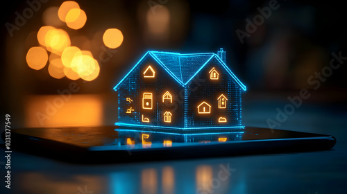 A glowing holographic house...