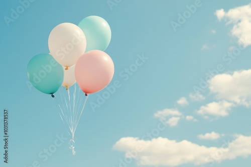 Floating Pastel Balloons in the Sky