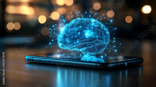 A glowing brain hologram on...