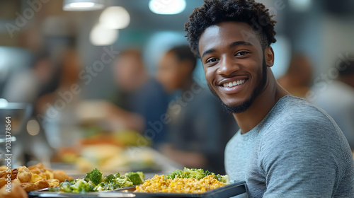A smiling young man holding...