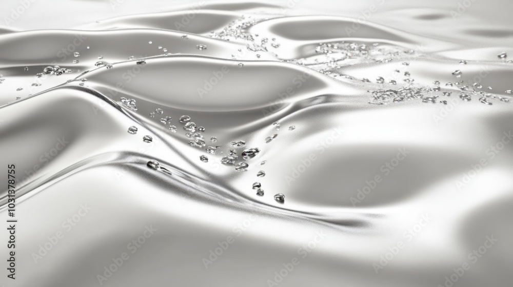 Elegant Silver Liquid with Gentle Waves and Bubbles