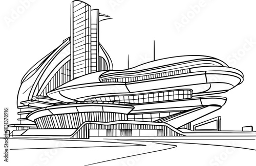 Futuristic building sketch drawing