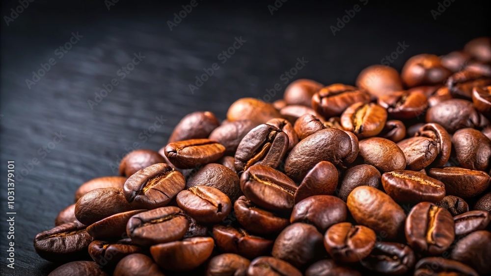 Naklejka premium Close-up of coffee beans on black table background