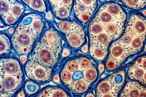 Close-up of immunohistochemistry staining of endothelial cells in glomerulus kidney sample photo