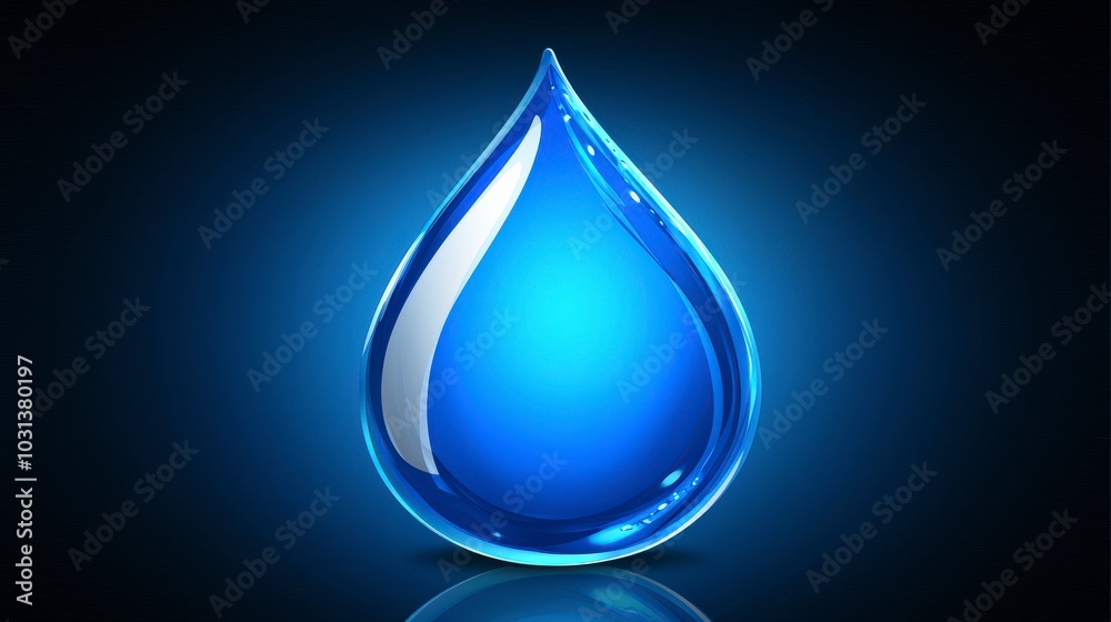 Fototapeta premium Glossy blue water droplet against a dark background for design purposes