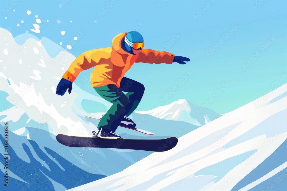 Snowboarder Carving Down the Snowy Mountain Slope Snowboarder Carving Down the Snowy Mountain Slope