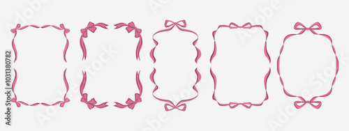Ribbon Bow frame border set hand drawn illustration for christmas or valentine banner, invitation, cards.