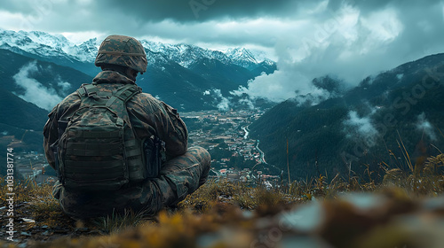 Soldier overlooking a mount...
