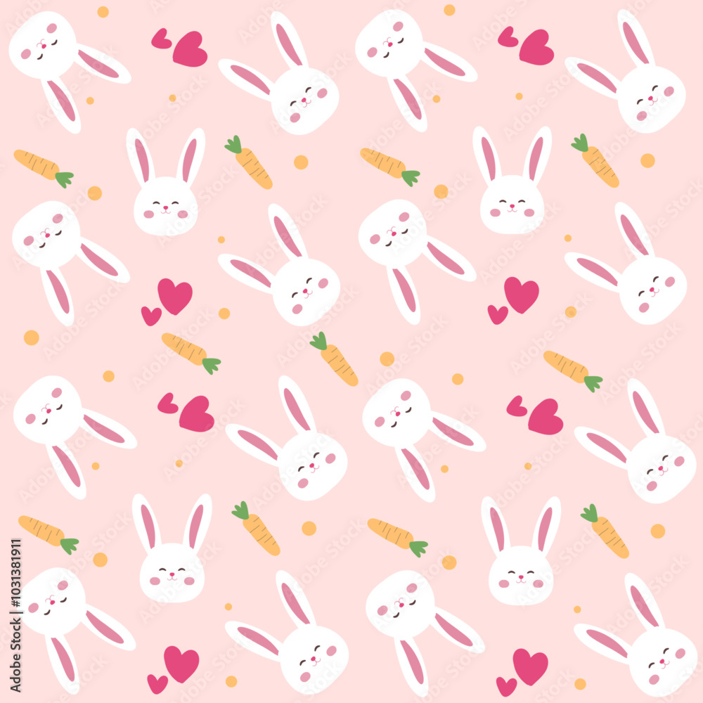 seamless pattern of cute rabbits in pink and flowers seamless pattern of cute rabbits in pink and flowers
