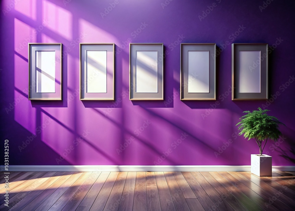 Elegant Gallery Wall Mockup on Deep Lilac Background - Stylish Design for Art Display Elegant Gallery Wall Mockup on Deep Lilac Background - Stylish Design for Art Display