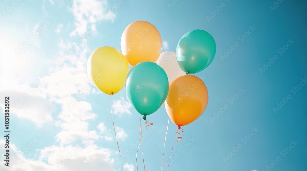 Colorful balloons floating against a clear blue sky. Colorful balloons floating against a clear blue sky.