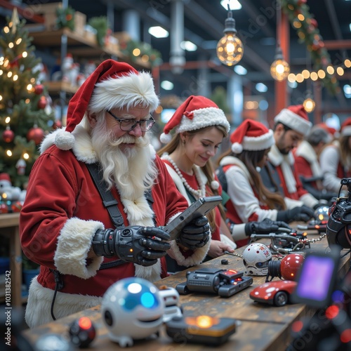 Santa Claus in a Workshop with Robotic Tools