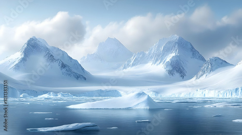 Serene icy landscape with m...