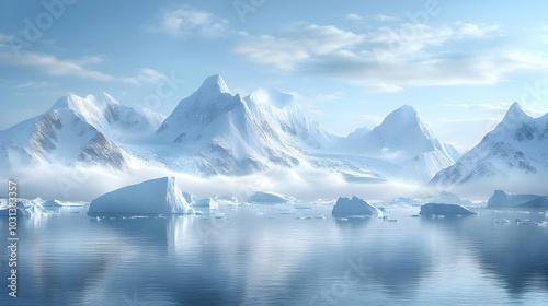 Serene icy landscape with m...