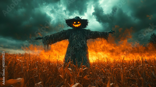 A menacing scarecrow stands...