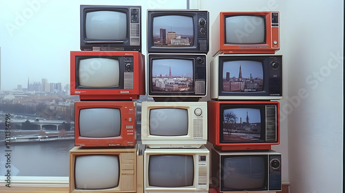 A stack of vintage televisi...