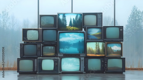 A collage of vintage TVs di...