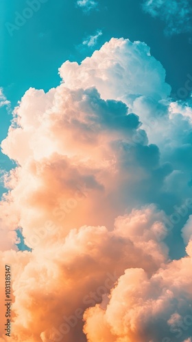 Fluffy White Clouds Against a Blue Sky.