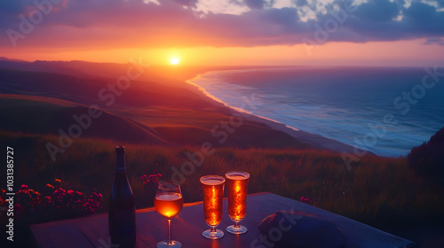 Sunset view with drinks ove...
