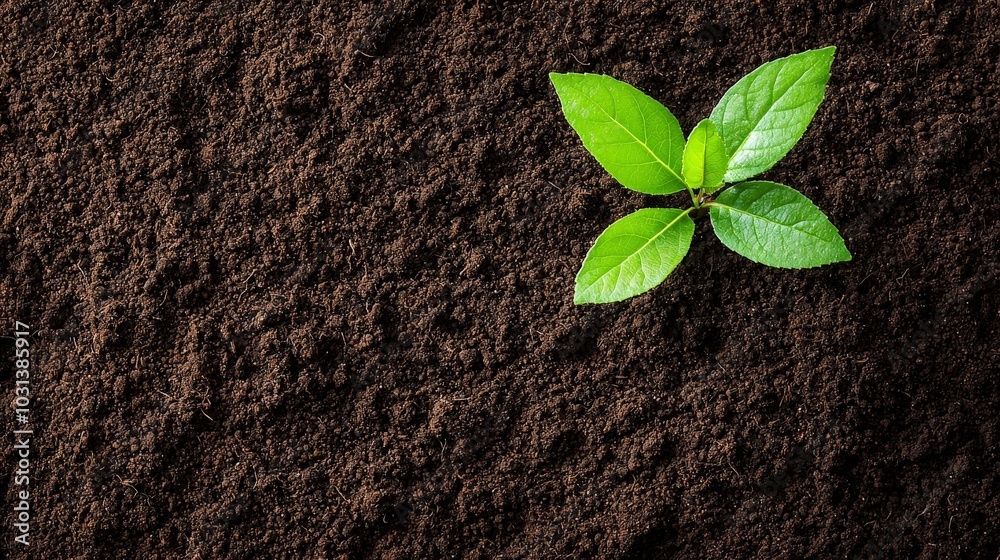 Naklejka premium New plant emerging from rich dark soil in a natural setting