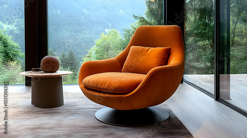 Cozy orange chair in a mode...