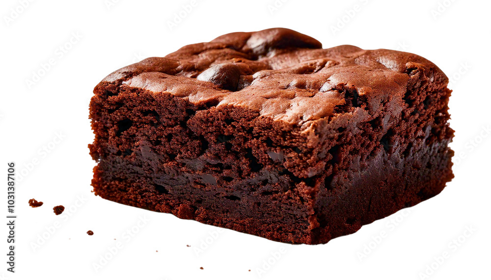 A brownie topped with a thin layer of dark chocolate ganache, creating a glossy finish that adds an extra touch of indulgence, isolated white background. A brownie topped with a thin layer of dark chocolate ganache, creating a glossy finish that adds an extra touch of indulgence, isolated white background.