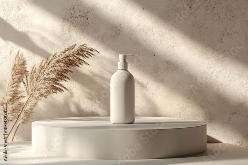 White Product Bottle Mockup with Pampas Grass.