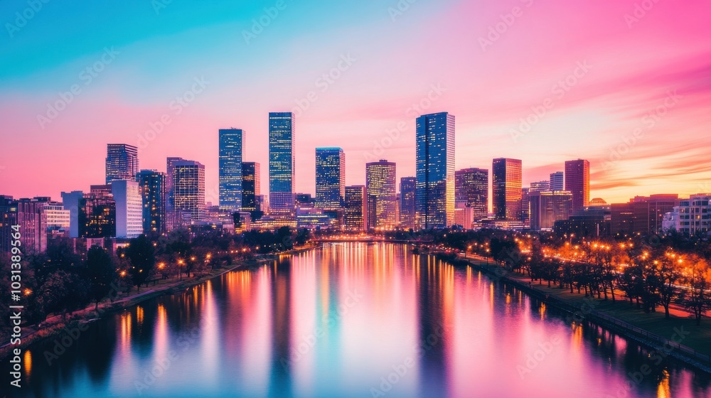 Obraz premium city skyline at dusk