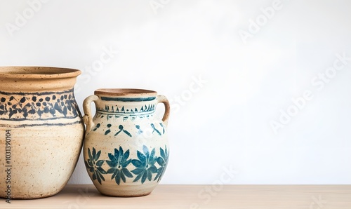 Hungarian rustic painted ceramics on a white background, Generative AI