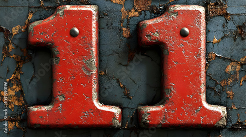 Red, weathered number 