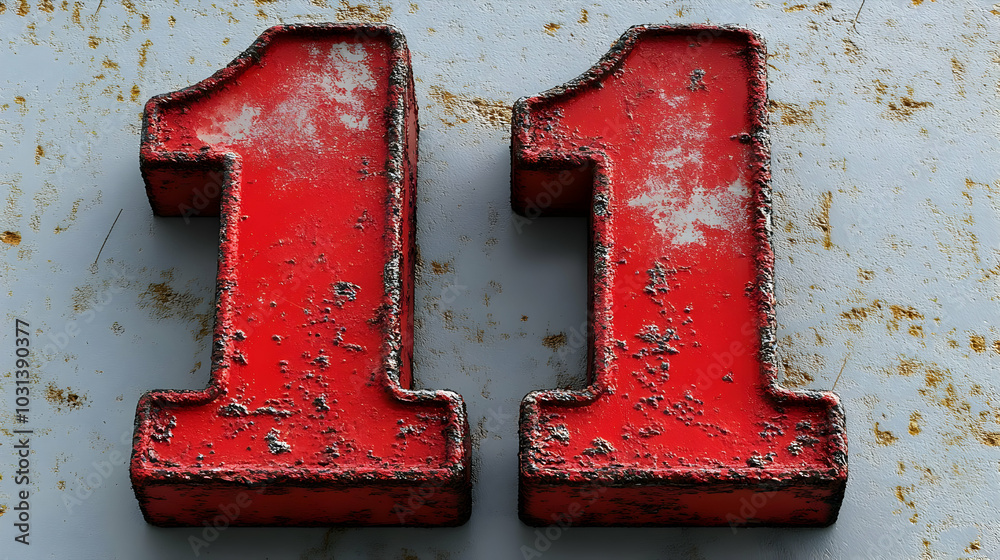 A weathered red number A weathered red number