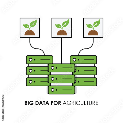 Vector icon for Precision Agriculture with Big Data. Represents digital tools, charts, and smart systems used to enhance farming efficiency through real-time data.