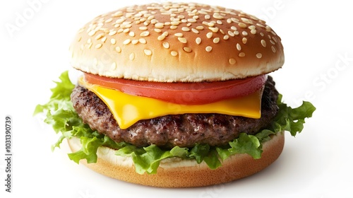 Juicy hamburger on white background. 