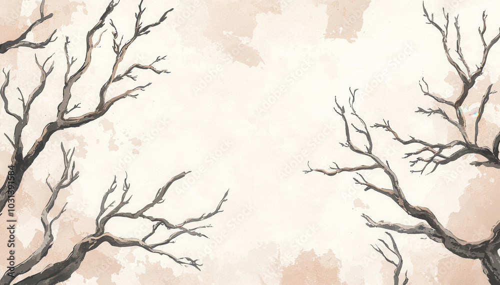 Dry branches on a textured soft background, minimalistic and artistic design. Dry branches on a textured soft background, minimalistic and artistic design.