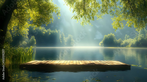 Serene lakeside view with a...