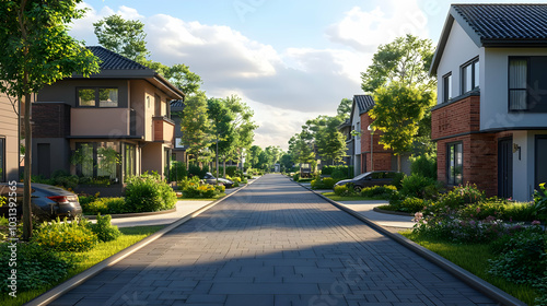 Serene suburban street line...